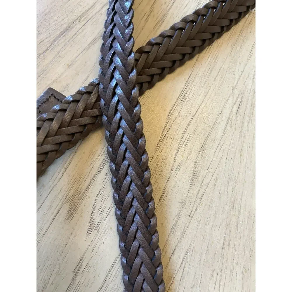 Men’s Leather Braided Belt Brown 38/95 Made In Guatemala Preppy casual nautical